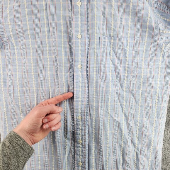 Brooks Brothers Seersucker Textured Short Sleeve XL Cotton Blue Plaid Woven - Picture 14 of 16